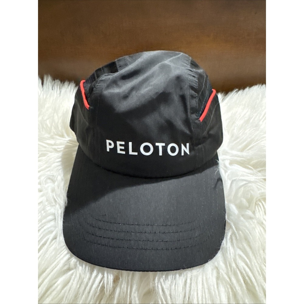 Peloton Black Red Vented Shield Nylon Running Cycling Lightweight Cap Hat